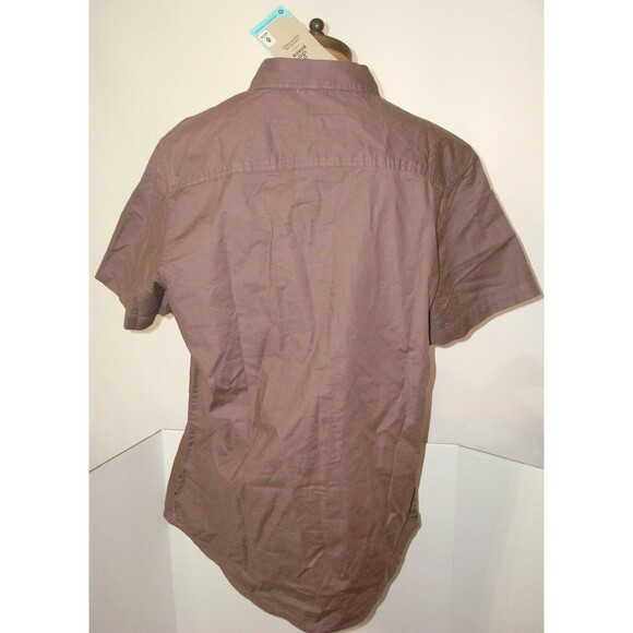 New Mens M Prana Organic Cotton Crestone Tailored SS Shirt Button Down NWT Brown - Picture 6 of 7